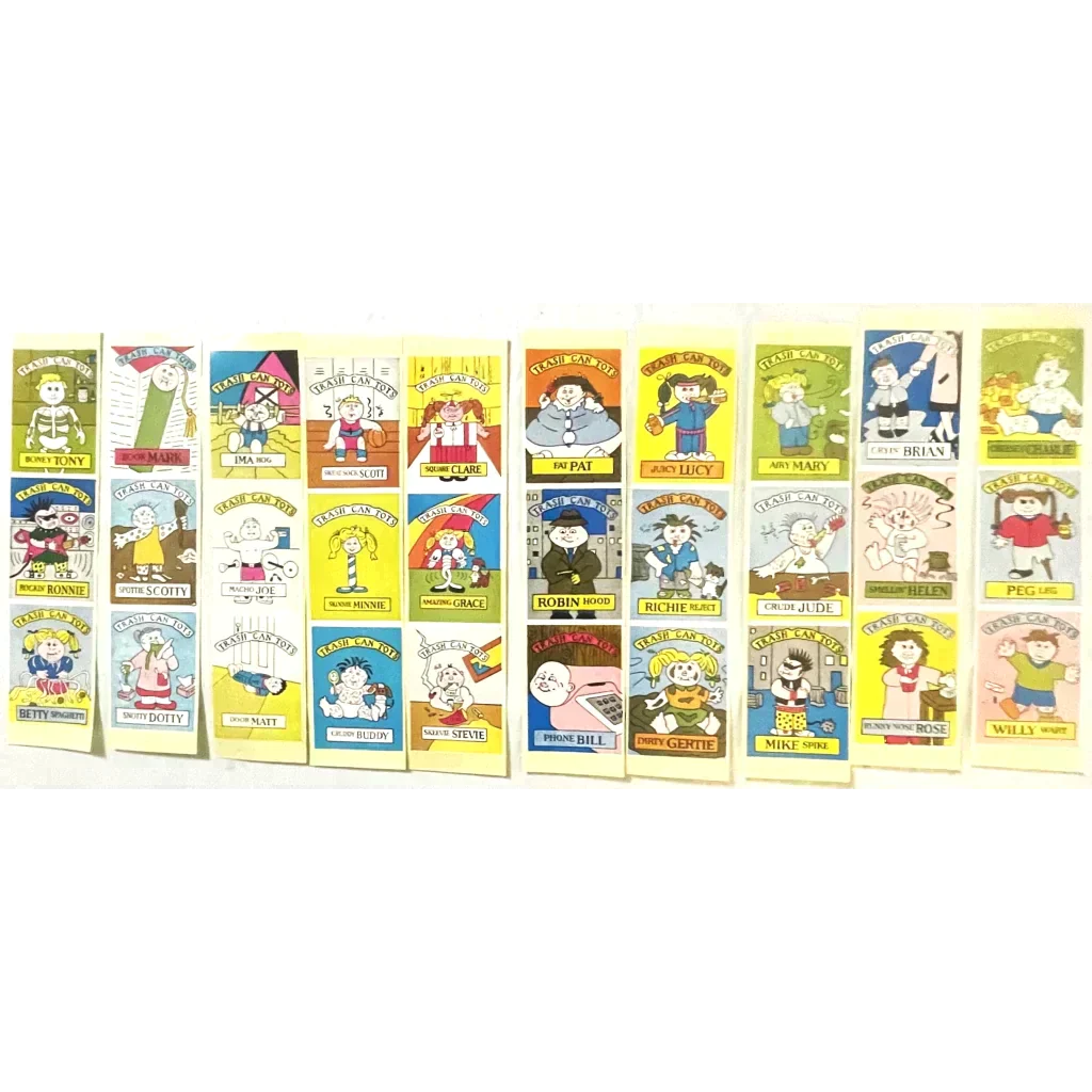 Vintage Set 10 Strips 1980s Trash Can Tots Stickers Madballs and Garbage Pail Kids Inspired Collectibles Antique