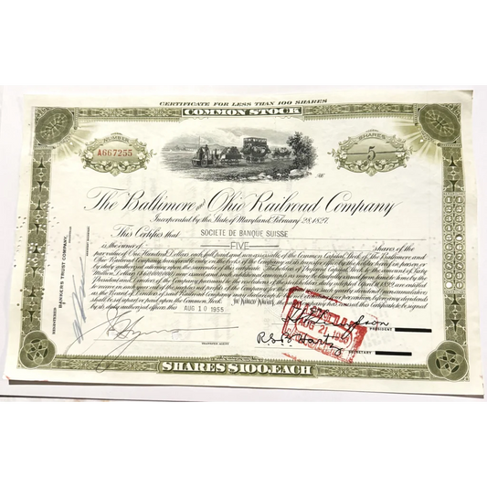 Rare 1930s B&O Railroad Stock Certificate, a unique vintage collectible piece