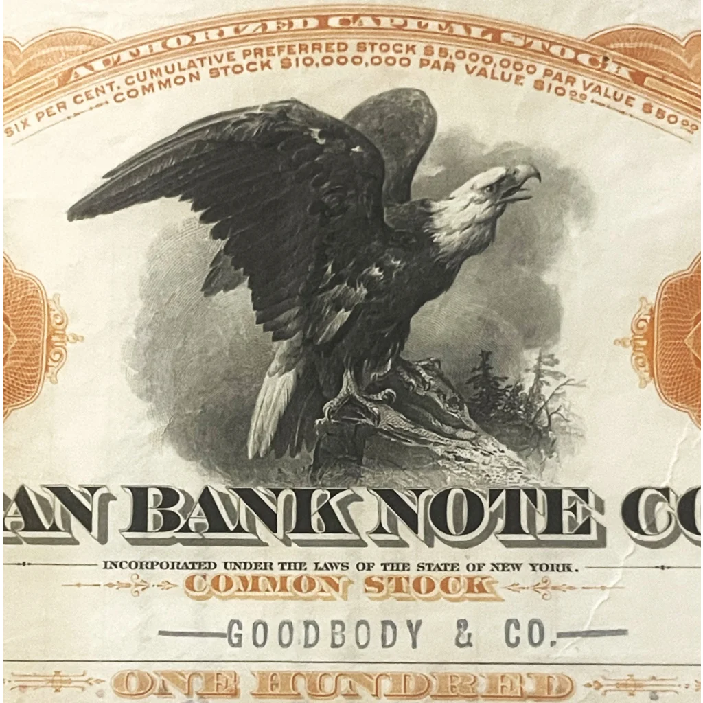 Vintage 1930s - 1960s American Bank Note Company Stock Certificate Orange Collectibles Rare Find: Certificates