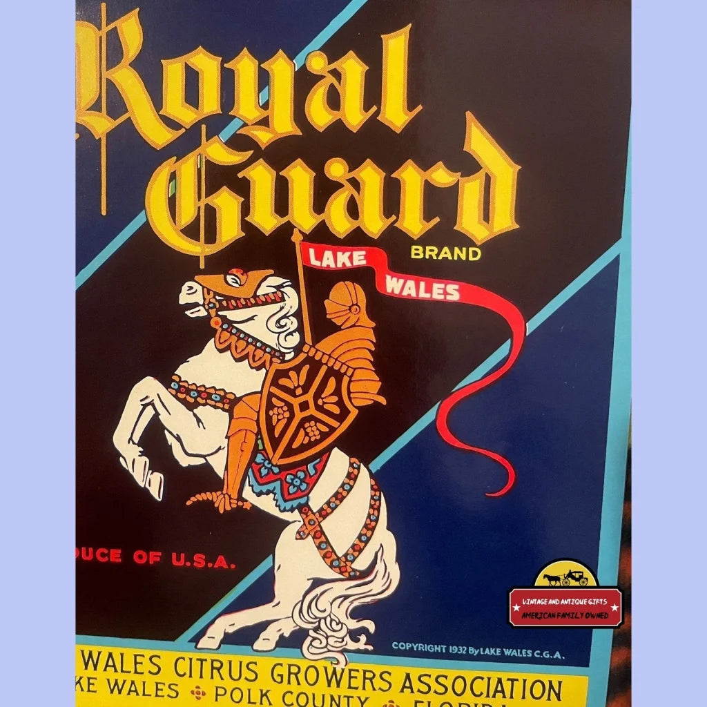 Vintage Royal Guard Crate Label Lake Wales Fl 1930s - Advertisements - Antique Labels. And Gifts