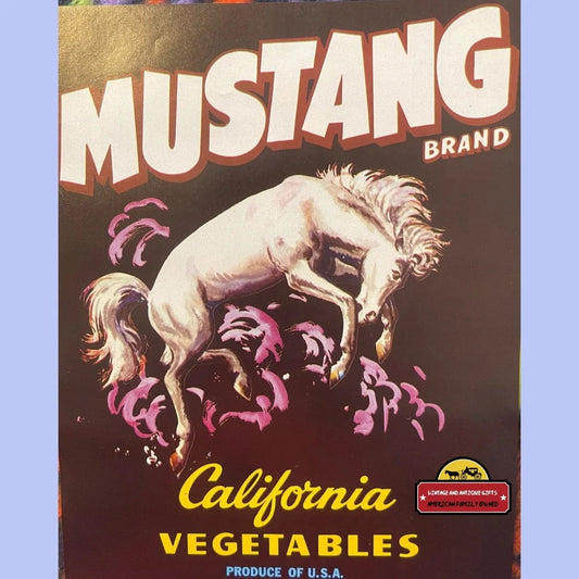 Vintage 1940s - 1950s 🐎 Mustang Brand Crate Label Guadalupe CA Country Decor Advertisements and Antique Gifts Home