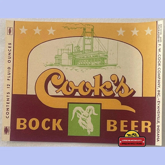 Vintage 1940s - 1955 Cook’s Bock Beer Label Evansville IN Advertisements The Ultimate Ad: Collectible 1940s-1955