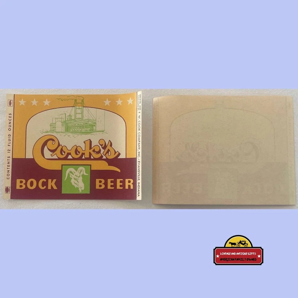 Vintage 1940s - 1955 Cook’s Bock Beer Label Evansville IN Advertisements Antique and Alcohol Memorabilia The Ultimate