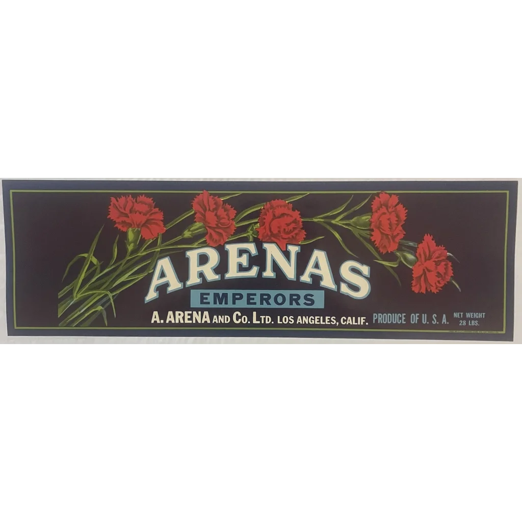 Vintage 1940s Arenas Emperors Crate Label Los Angeles CA 🌸 Flower Decor! Advertisements Antique Food and Home Misc.