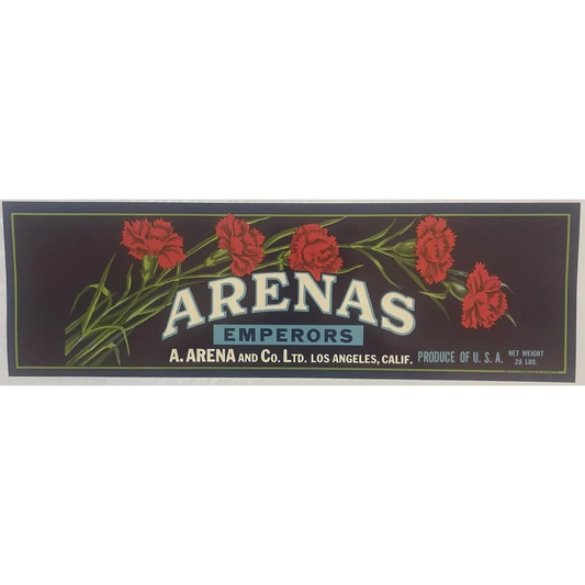 Vintage 1940s Arenas Emperors Crate Label Los Angeles CA 🌸 Flower Decor! Advertisements Step back in time