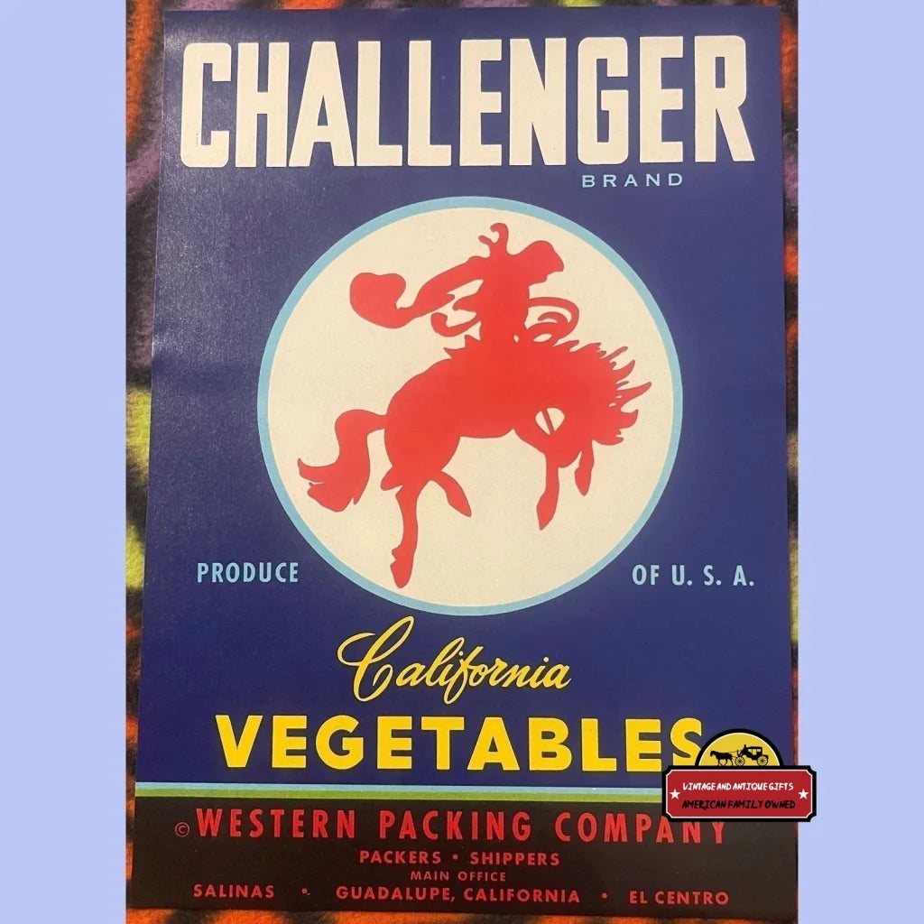 Vintage Challenger Crate Label Guadalupe Ca Rodeo Cowboy 1950s - Advertisements - Antique Labels. And Gifts