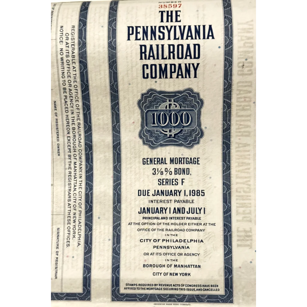 General mortgage bond certificate from The Pennsylvania Railroad Company, 1965 Pennsy Gold Bond