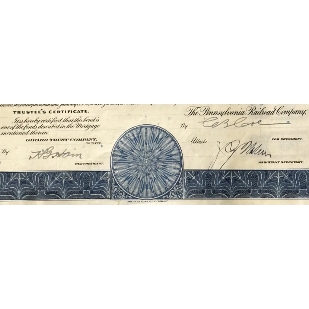 Rare 1945 Pennsylvania Railroad gold bond certificate with emblem and signatures