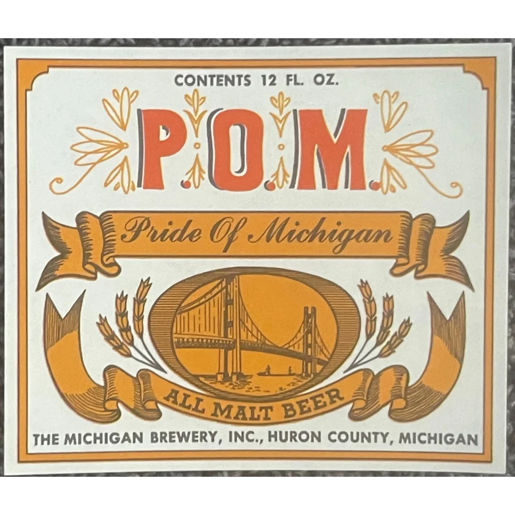 Vintage Pride Of Michigan Beer Label Huron County Mi 1950s - 1960s - Advertisements - Antique And Alcohol Memorabilia.