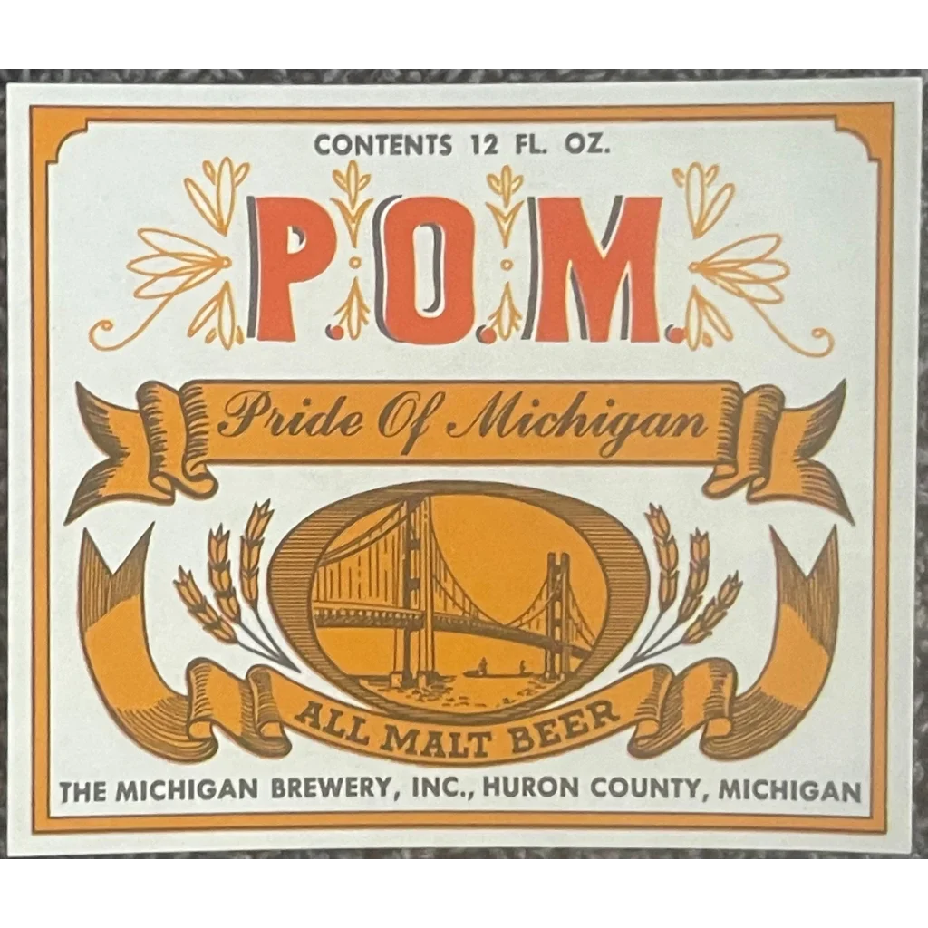 Vintage 1950s - 1960s Pride of Michigan Beer Label Huron County MI Advertisements 1950s-60s Label: Rare Memorabilia
