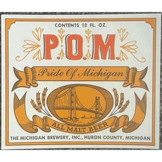Vintage 1950s - 1960s Pride of Michigan Beer Label Huron County MI Advertisements 1950s-60s Label: Rare Memorabilia