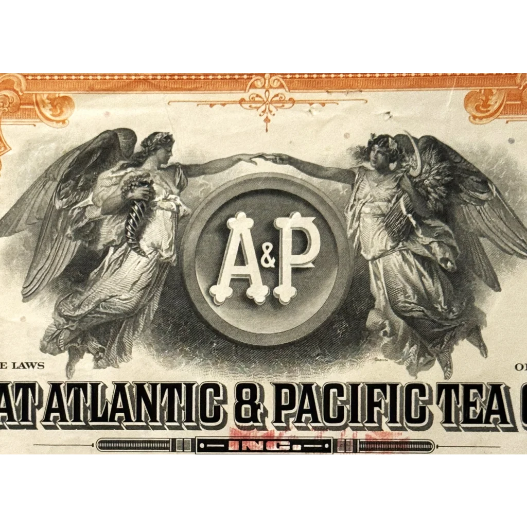 Vintage 1950s -1970s Great Atlantic Pacific Tea Company Stock Certificate Orange Collectibles A&p with Historical