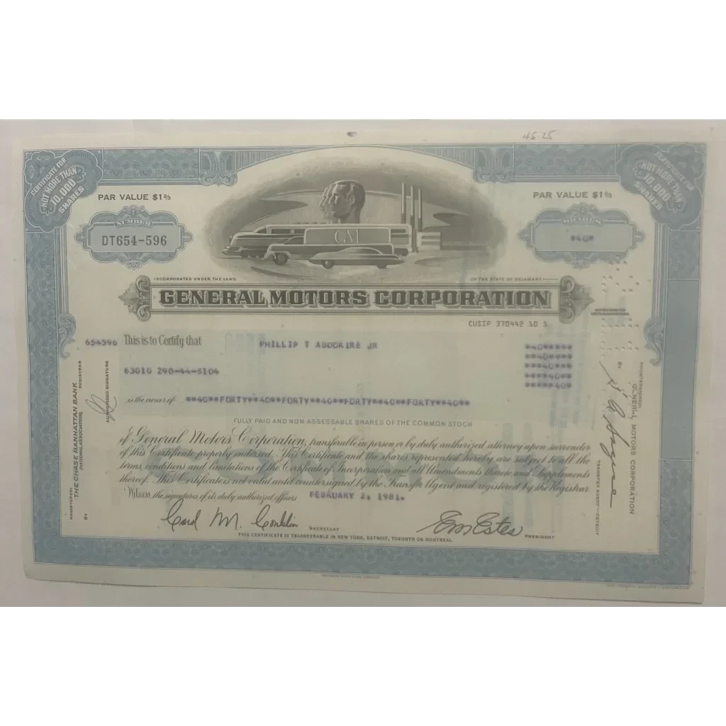 Vintage 1950s - 1980s GM General Motors Stock Certificate American Icon! Collectibles Antique and Bond Certificates Own