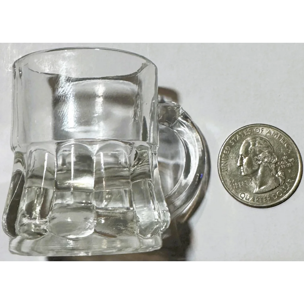 Clear glass miniature beer mug with fluted sides from Anchor Hocking Hobnail collection