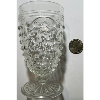 Vintage Anchor Hocking Hobnail glass goblet with ribbed foot and hobnail pattern