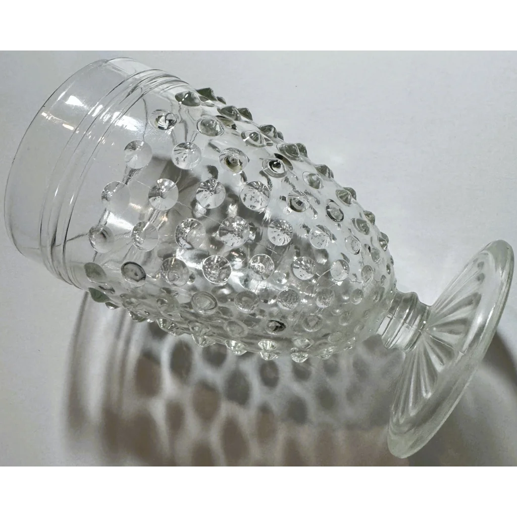 Clear glass Anchor Hocking hobnail compote dish from vintage 1950s collection