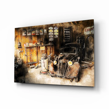 1950s vintage car poster wall art canvas print with rusted retro details