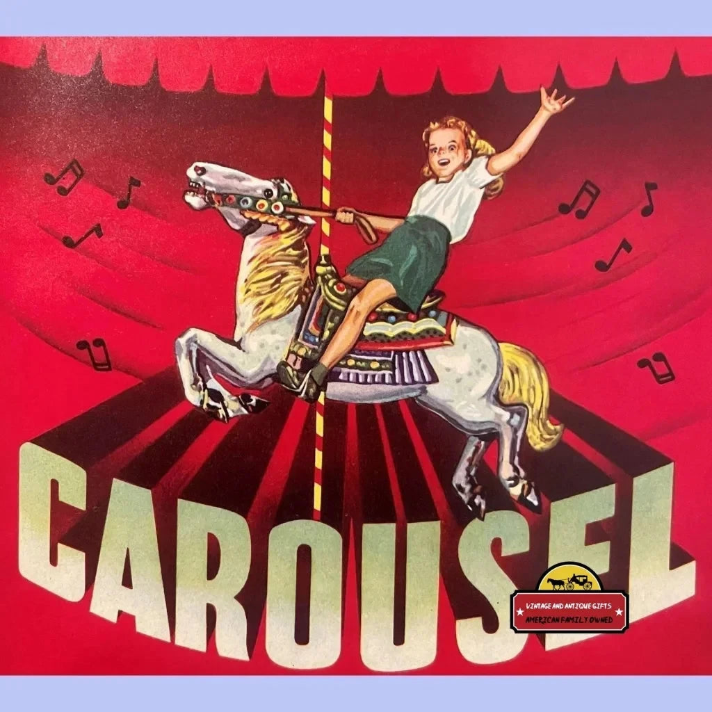 Vintage 1950s Carousel Crate Label San Jose CA Child Merry Go Round Advertisements Antique Food and Home Misc.