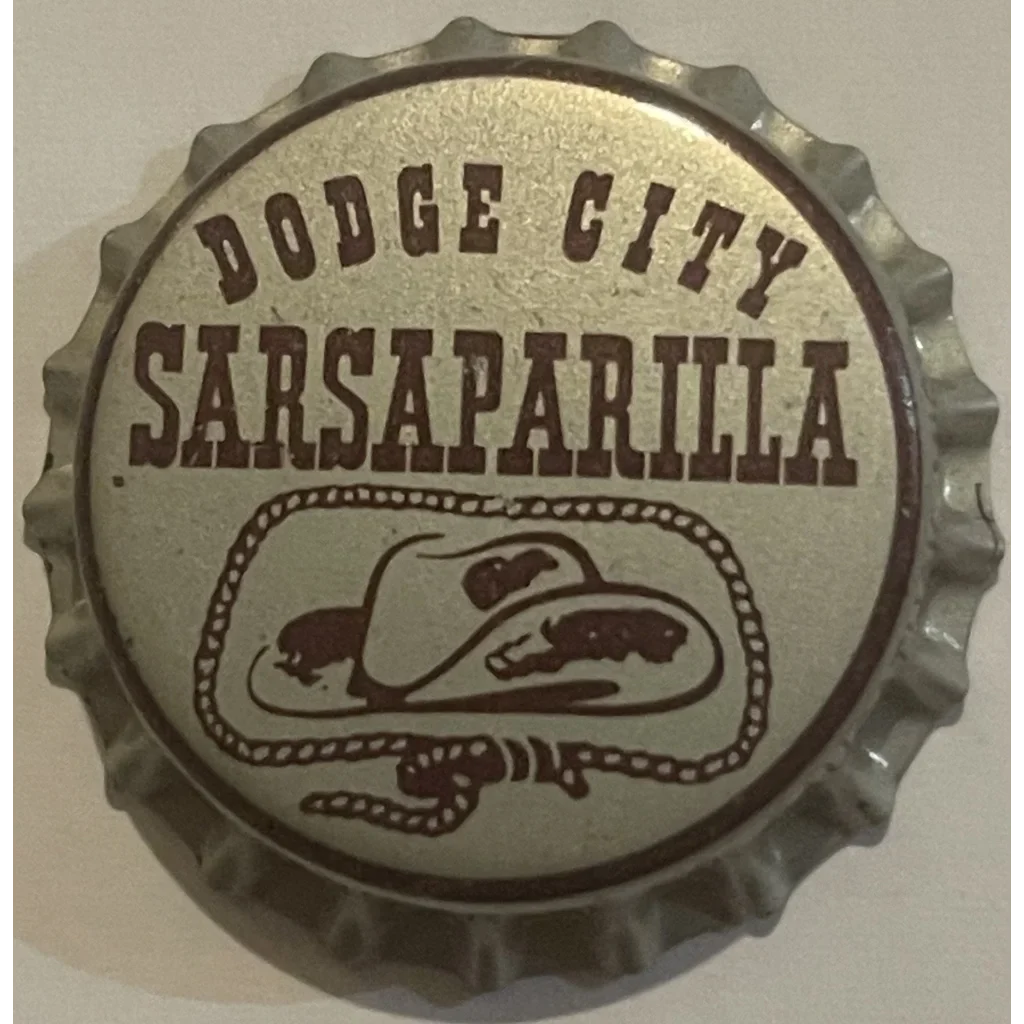 Vintage Dodge City Sarsaparilla bottle cap with cowboy hat design for retro vibes