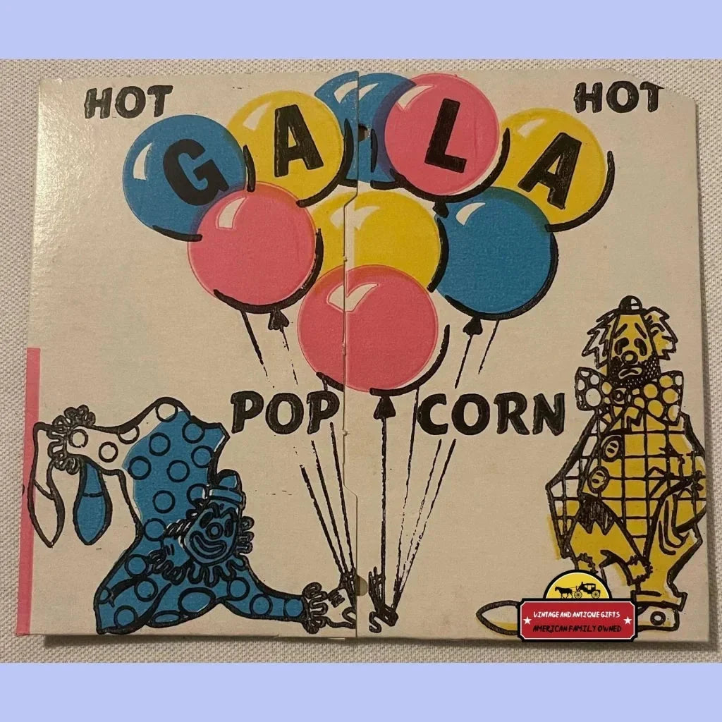 Vintage 1950s 🤡 Gala Circus Colorful Popcorn Box 🎈 - Clowns - Balloons Advertisements and Antique Gifts Home page