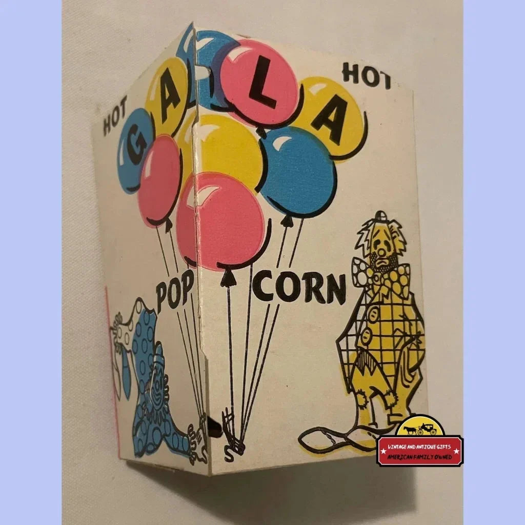 Vintage 1950s 🤡 Gala Circus Colorful Popcorn Box 🎈 - Clowns - Balloons Advertisements Antique Collectible Items