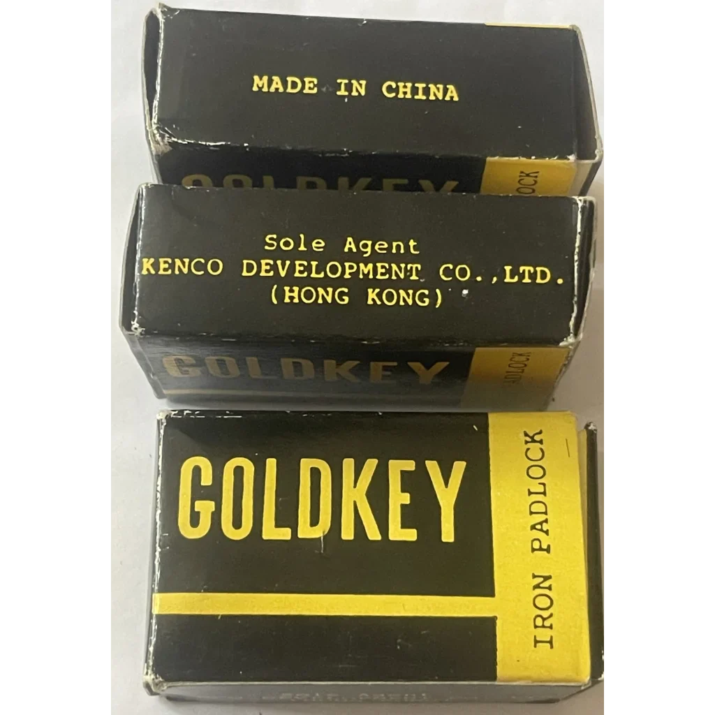 Boxes of GoldKey brand padlocks made in China for Vintage 1950s Gumball Machines