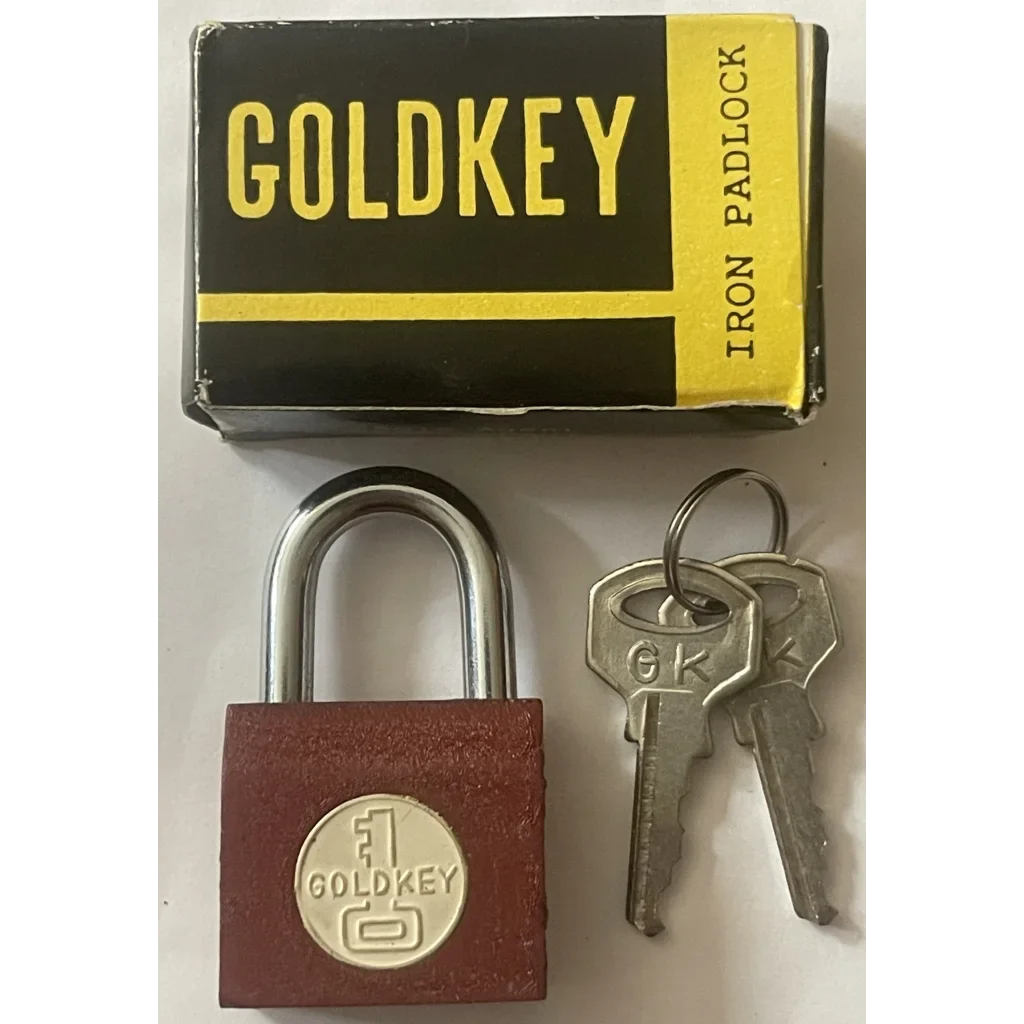 Vintage 1950s GoldKey Iron Padlock with keys in original packaging box