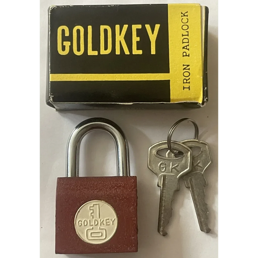 Vintage 1950s GoldKey Iron Padlock with keys in original packaging box