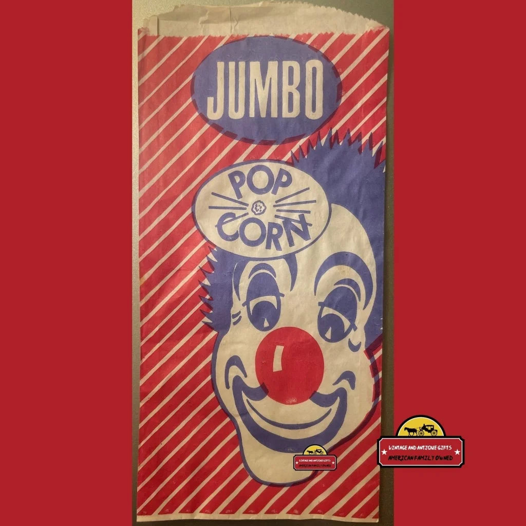 Vintage 1950s Jumbo Clown Circus Popcorn Bag Patriotic Red White and Blue! Advertisements Nostalgia: - Retro Charm &