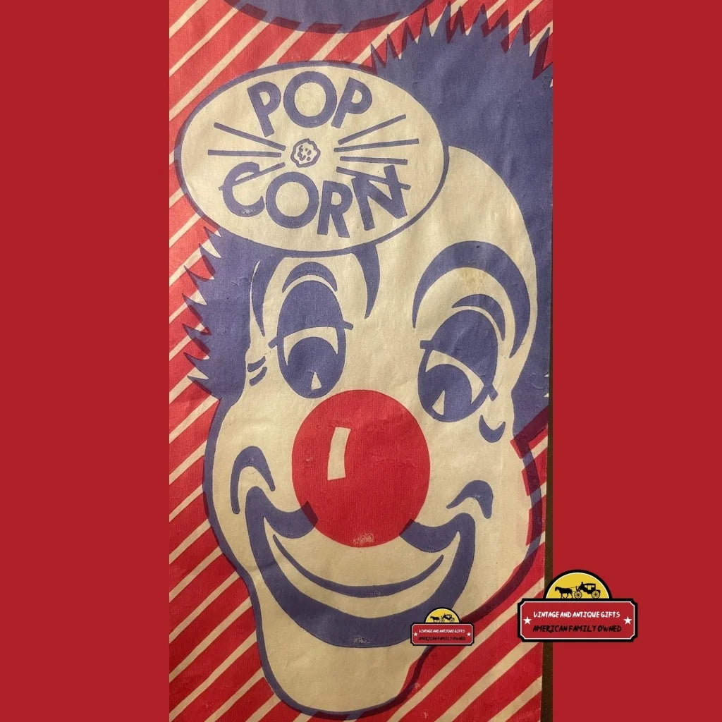 Vintage 1950s Jumbo Clown Circus Popcorn Bag Patriotic Red White and Blue! Advertisements Antique Collectible Items