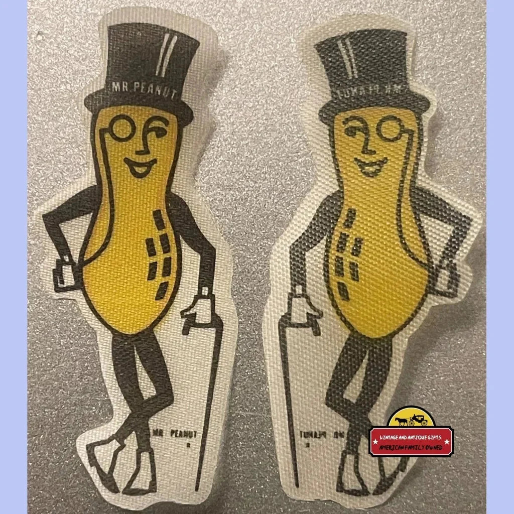 Two cartoon peanut characters in top hats showcasing a fun peanut cloth sticker