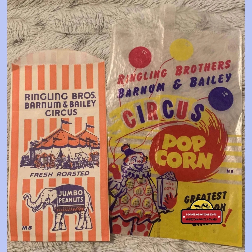 Vintage 1950s Ringling Bros. Barnum & Bailey Circus Popcorn and Peanut Bags Advertisements Antique Collectible Items