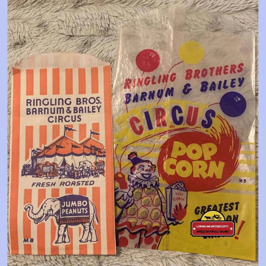 Vintage Ringling Bros. Barnum & Bailey Circus Popcorn And Peanut Bags 1950s - Advertisements - Antique Food And Home
