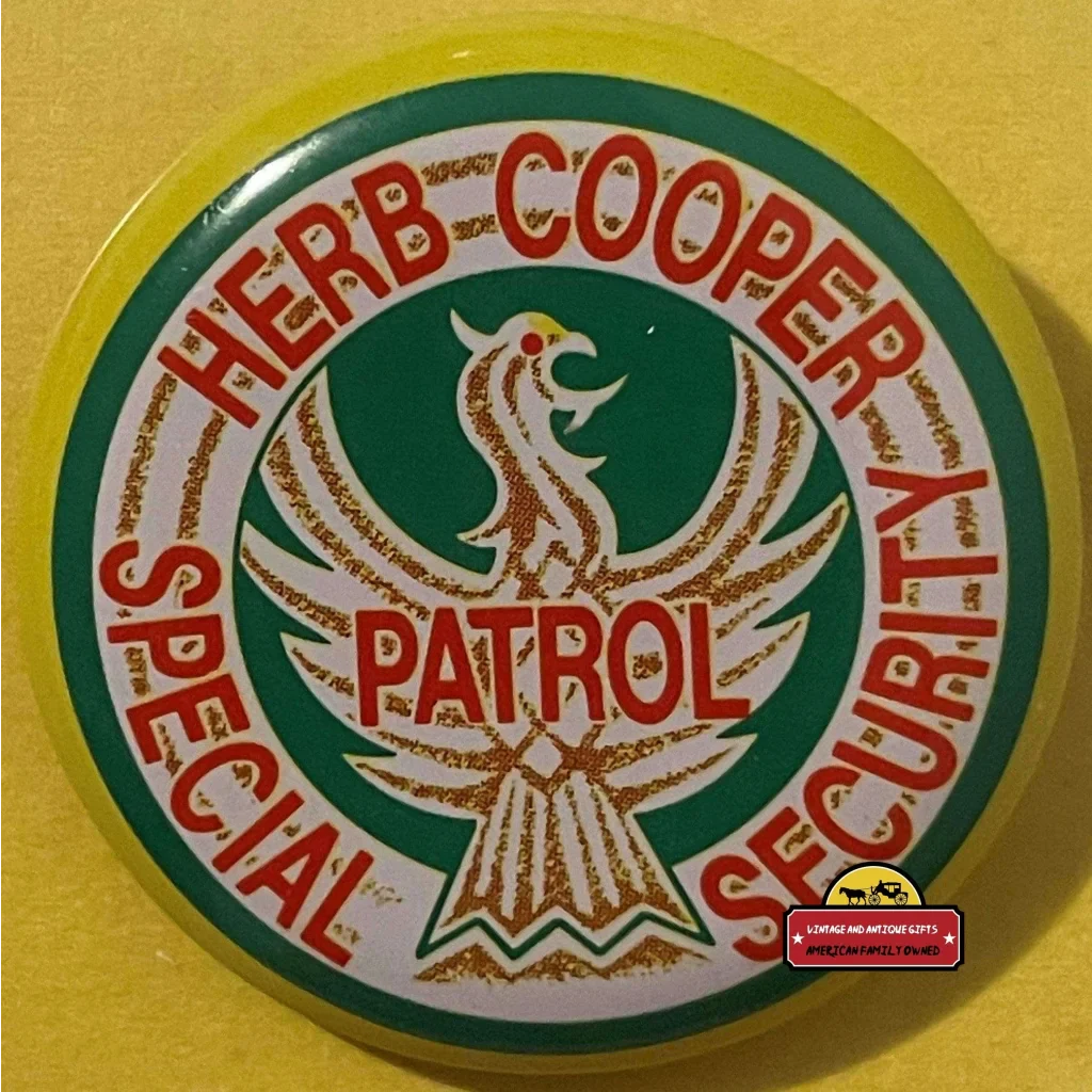 Circular tin litho badge with eagle design for Herb-Cooper Patrol Special Security