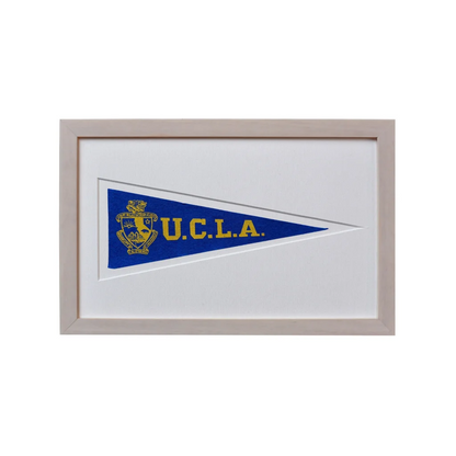 Vintage 1950s UCLA Hormel wool felt pennant in blue gold frame