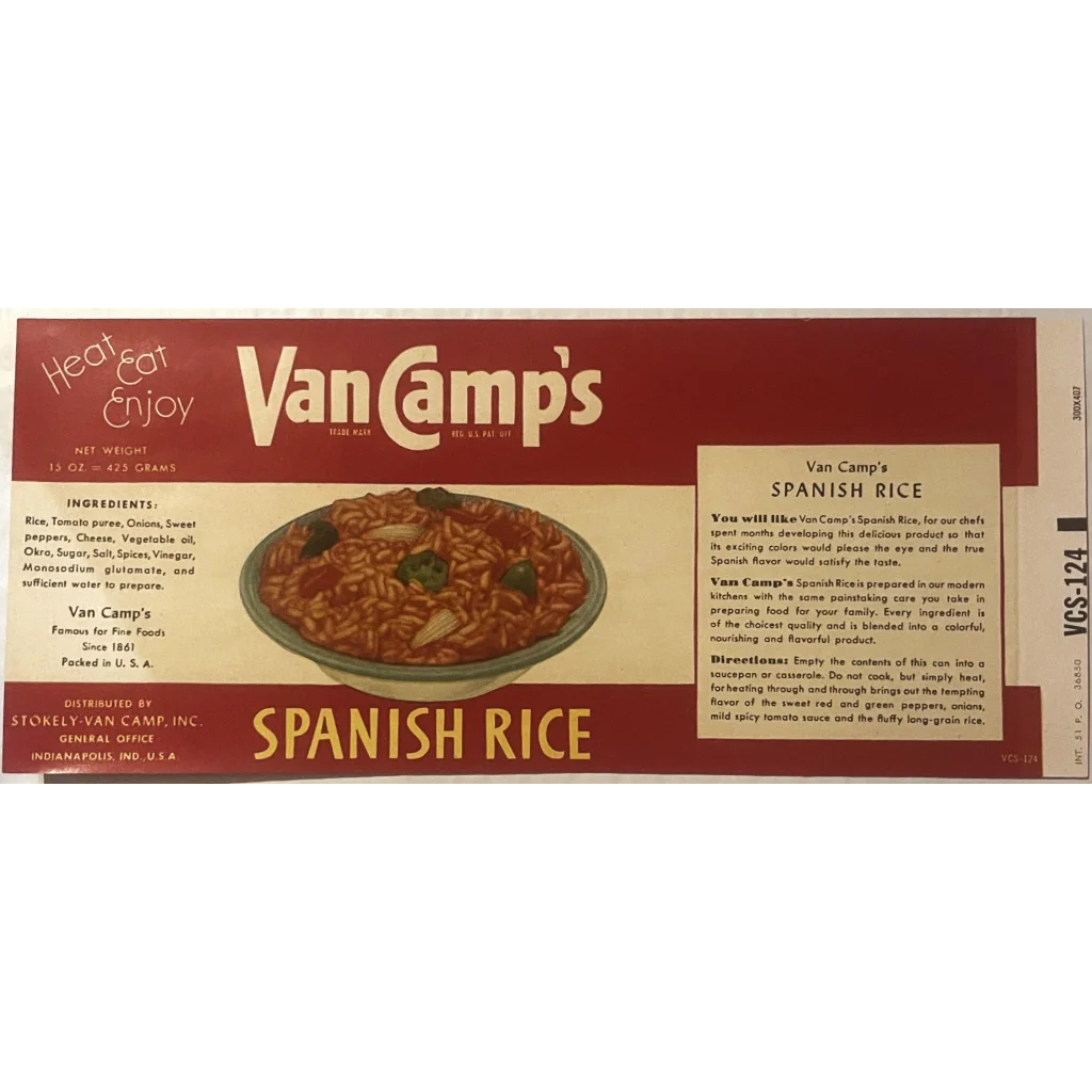 Vintage 1950s Van Camp’s Spanish Rice Label Indianapolis IN Advertisements Experience the Authenticity of from in IN!