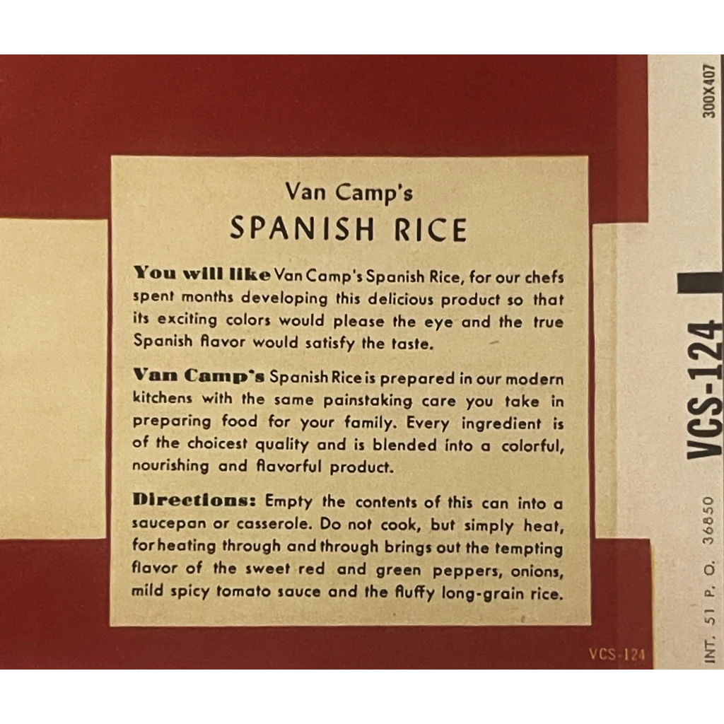 Vintage 1950s Van Camp’s Spanish Rice Label Indianapolis IN Advertisements and Antique Gifts Home page Experience