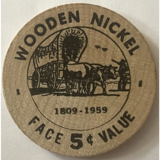 Vintage 1950s Wooden Nickel Security State And Brownlee Moore Bank Advertisements Antique Collectible Items