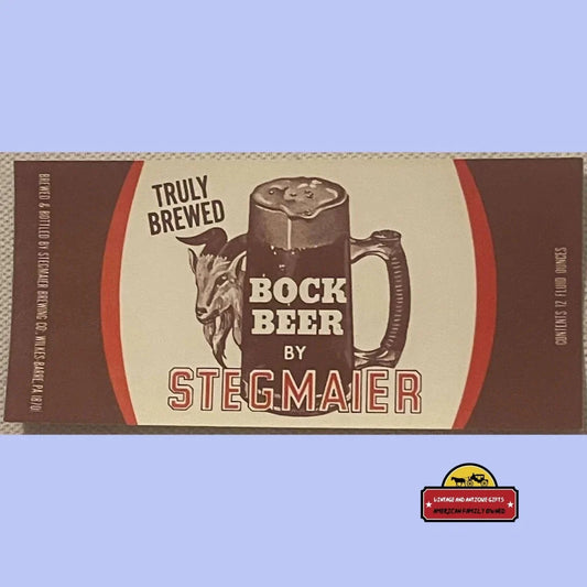 Vintage Stegmaier Bock Beer label with a goat and beer mug illustration from the 1960s