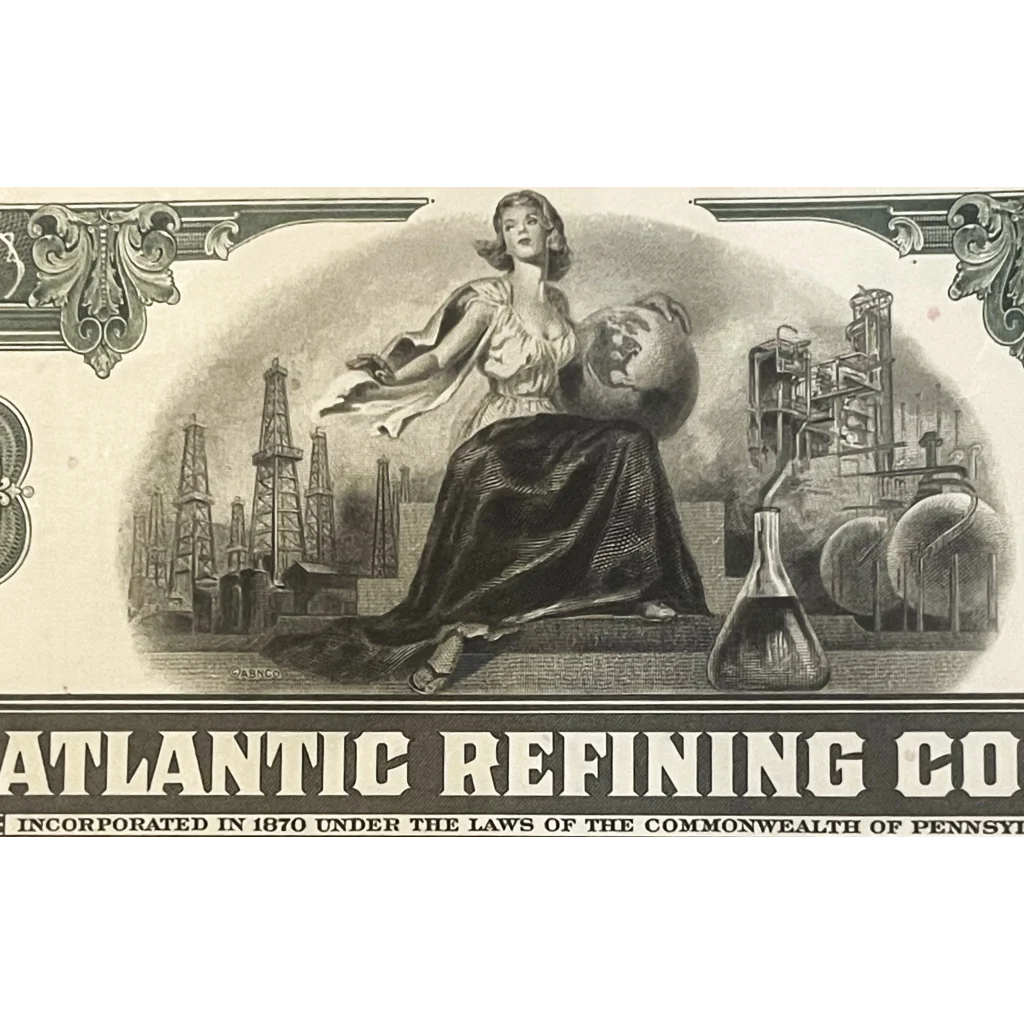 Vintage 1960s Atlantic Refining Company Stock Certificate Oil Americana! Green Collectibles - Display Piece