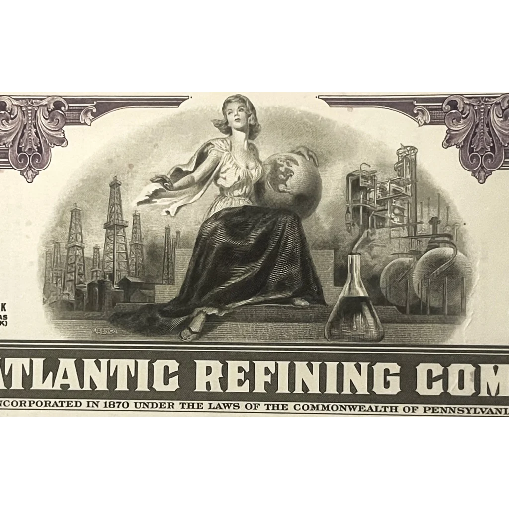 Vintage 1960s Atlantic Refining Company Stock Certificate Oil Americana! Purple Collectibles - Americana