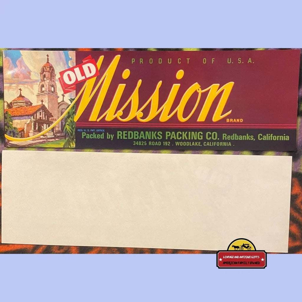Vintage Old Mission Crate Label Redbanks & Woodlake Ca 1960s - Advertisements - Antique Labels. And Gifts