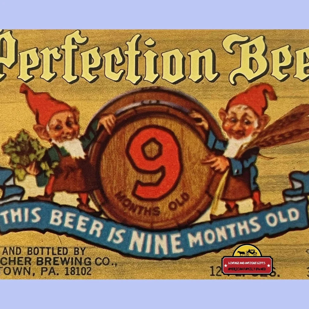 Vintage Perfection Beer Label 1960s Allentown Pa - Love The Gnomes! - Advertisements - Antique And Alcohol Memorabilia.