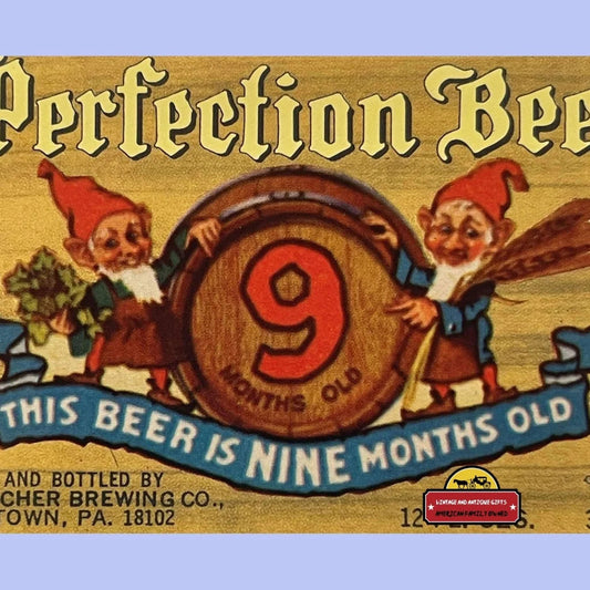 Vintage 1960s Perfection Beer Label Allentown Pa - Love The Gnomes! Advertisements Antique and Alcohol Memorabilia Rare