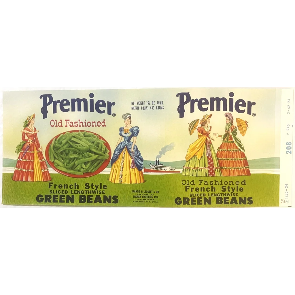 Vintage 1960s Premier Can Label New York NY Victorian Ladies and Steamboat! Advertisements - Collectible Art Piece.
