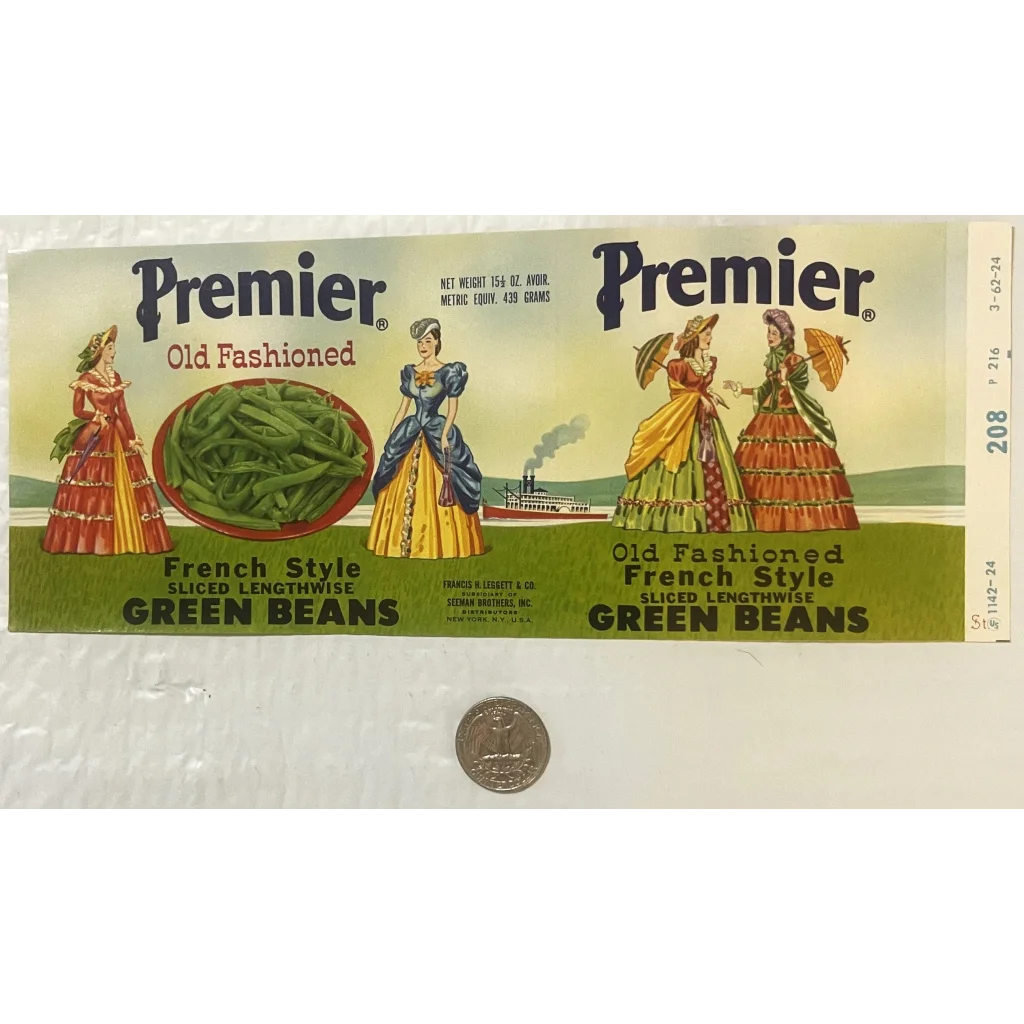 Vintage 1960s Premier Can Label New York NY Victorian Ladies and Steamboat! Advertisements - Collectible Art Piece.