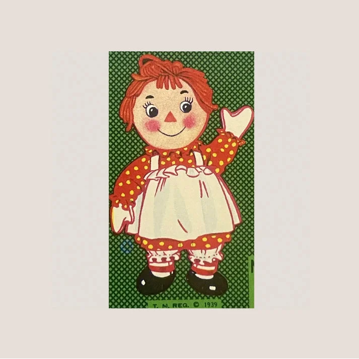 Vintage 1960s Raggedy Ann doll can label from Chicago Illinois for 1960s memorabilia
