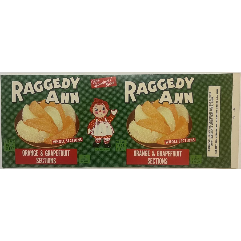 Vintage 1960s ⭐️ Raggedy Ann Can Label Chicago IL American and Illinois Icon! Advertisements Antique Food Home