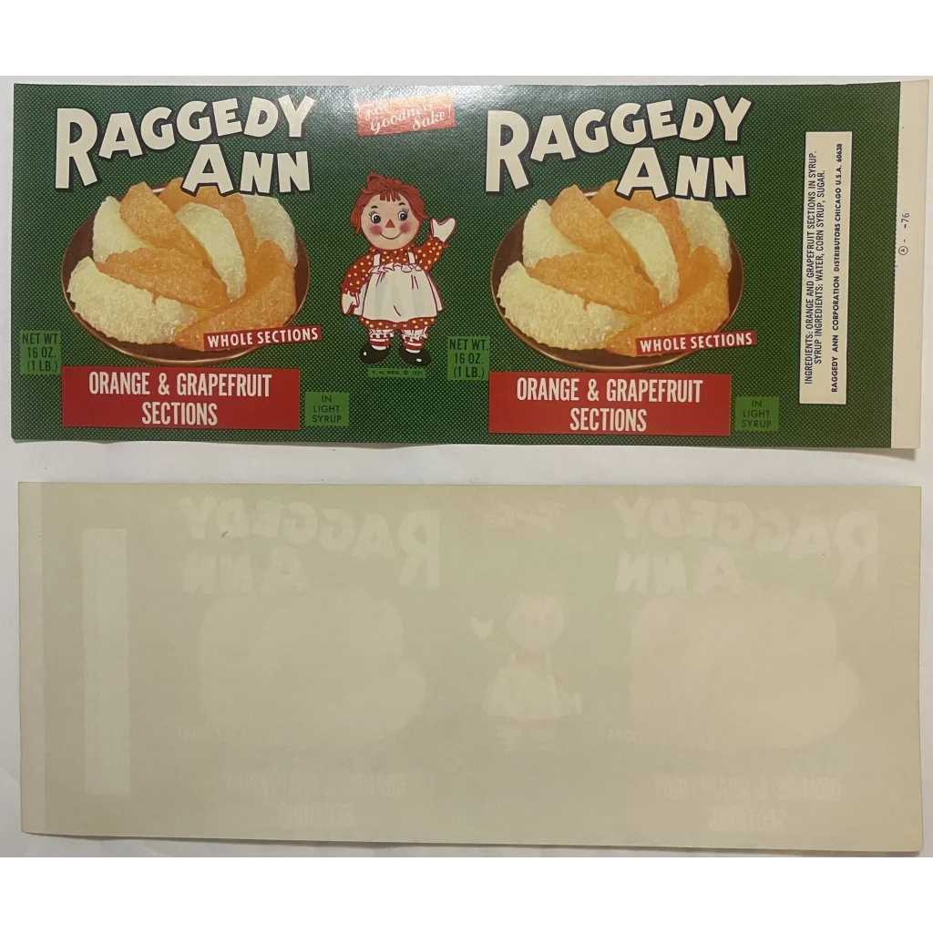 Vintage 1960s ⭐️ Raggedy Ann Can Label Chicago IL American and Illinois Icon! Advertisements Antique Food Home