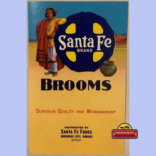 Vintage 1960s Santa Fe Broom Label Arkansas City KS Advertisements and Antique Gifts Home page Rare - Stunning Decor